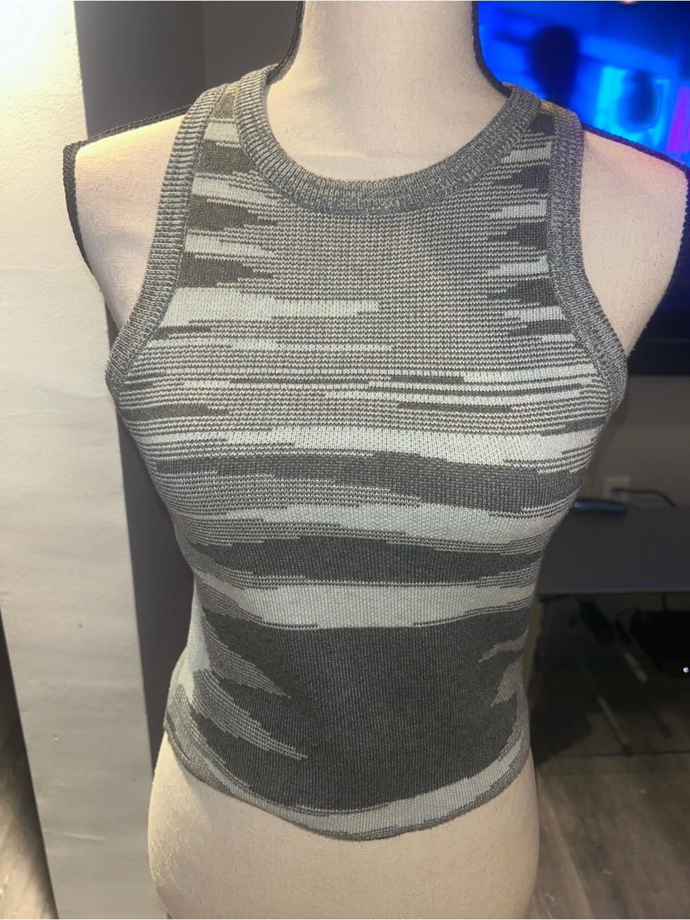 Women's Gray Patterned Knit Tank Top